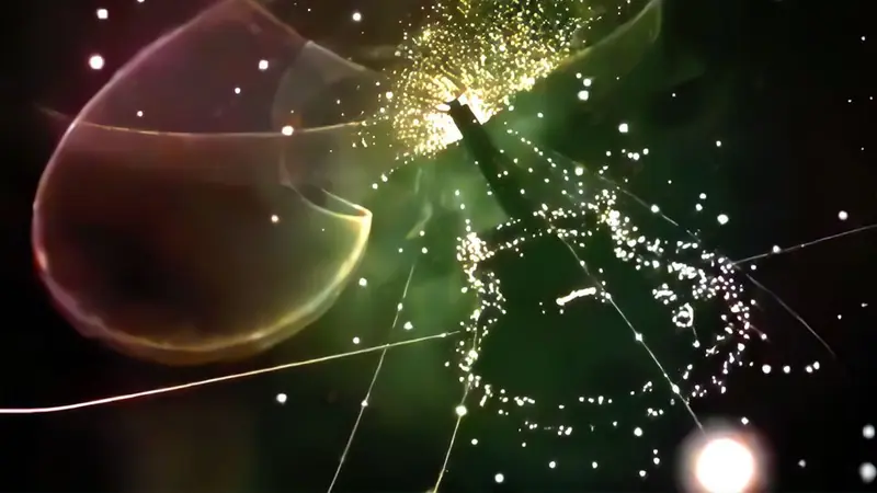 Abstract figure formed from glowing particles