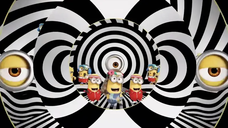 Minions in a black-and-white optical animation